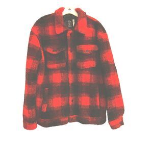 Buffalo Plaid Thick Fleece Jacket Snap Original Use Fully Lined Red Medium NWOT